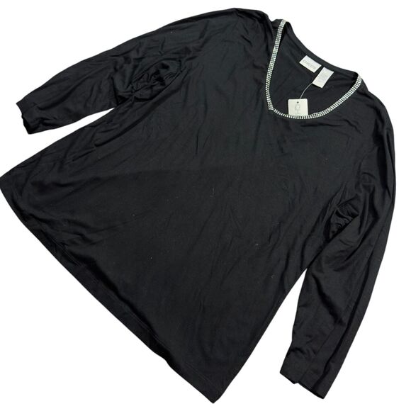 Chico's T-Shirt Top Women's XL Black 3/4 Sleeve Rhinestone Rasia Sparkle Stretch - Picture 2 of 6